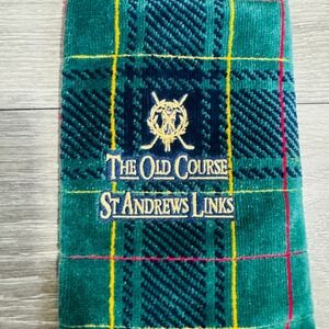 New The Old Course St Andrews Links Plaid Golf Towel Green Yellow 22x15 in